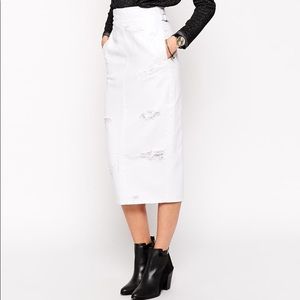 ASOS White Denim Midi Skirt Sz 0/24